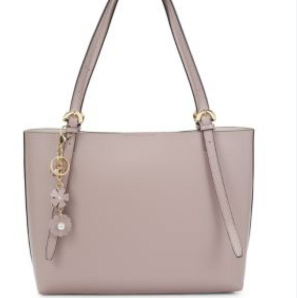 NWT Zac Posen Medium Tote Bag Floral applique key chain charms Leather Suede Hot - Picture 5 of 9